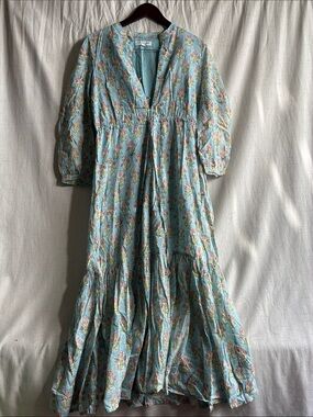 Emerson Fry Aqua Floral Tiered Maxi Dress